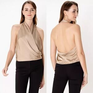 Zara Halter Top Satin Blouse Faux Wrap Backless Womens Size S